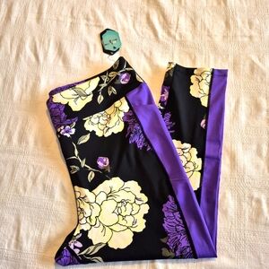 LuLaRoe Rise Brave line women's size 3X leggings black white purple floral NWT